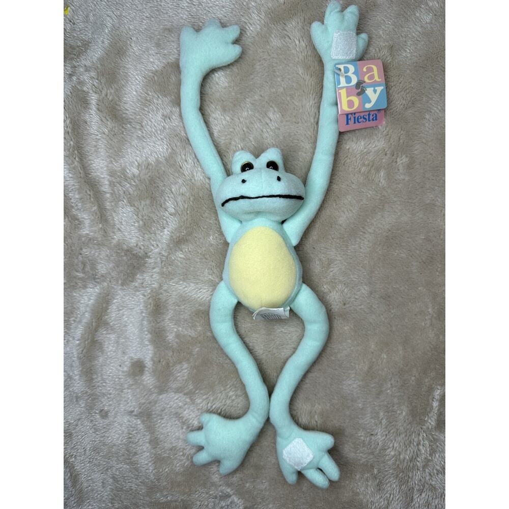 Fiesta Baby Plush Frog Rattle Long Arms Legs Hugging Green Grabber Stuffed READ